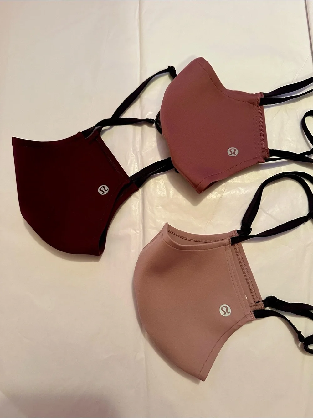 Lululemon Face Masks Trio in Burgundy, Dusty Rose, Blush
